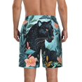 thumbnail image 3 of KLL Black Panther Floral Illustration Men's Casual Summer Beach Shorts Hawaiian Shorts with Pockets-Large, 3 of 5