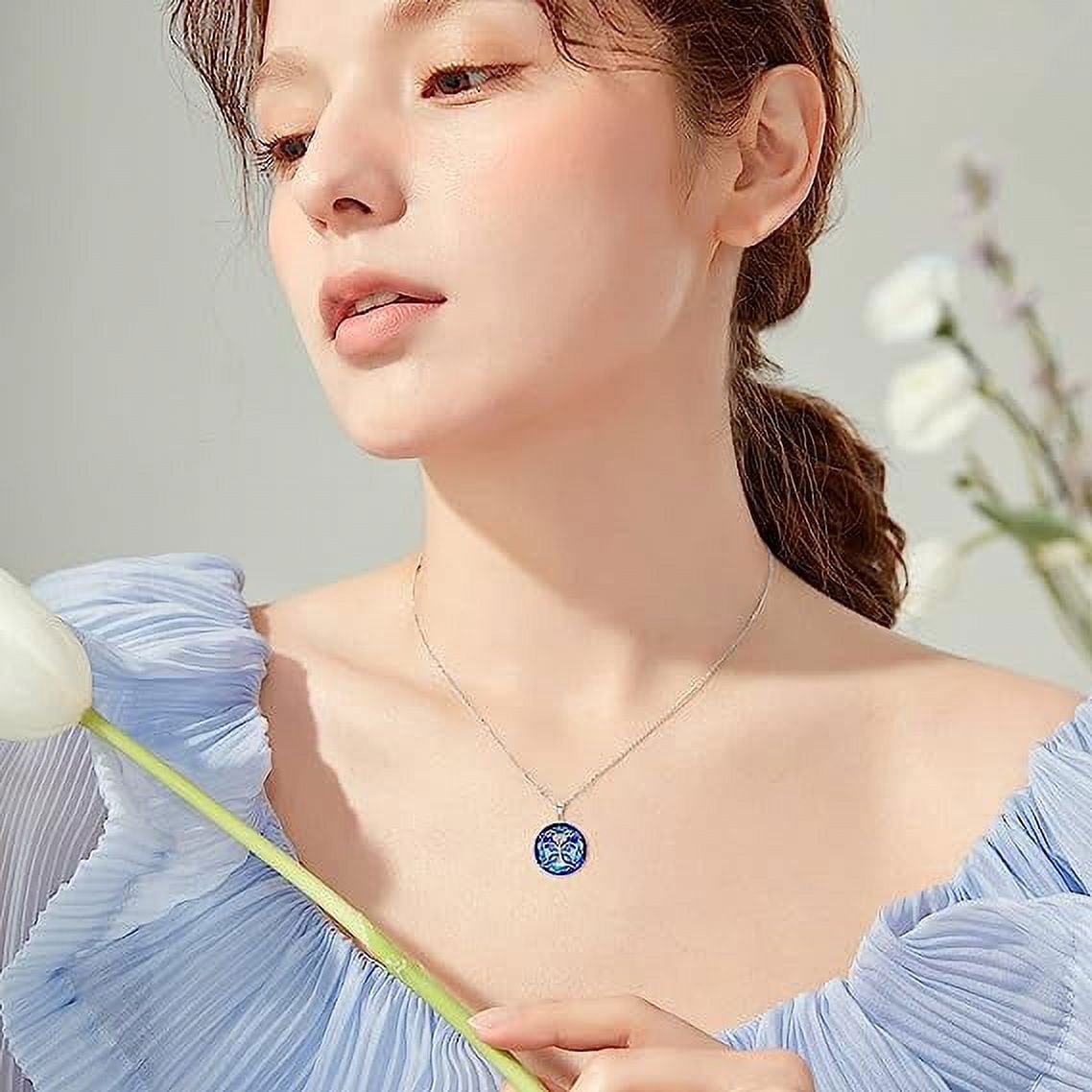 SISGEM Butterfly Necklace 925 Sterling Silver Blue Butterfly Necklace with Crystal Jewelry Gifts for Women Friend Wife Mother
