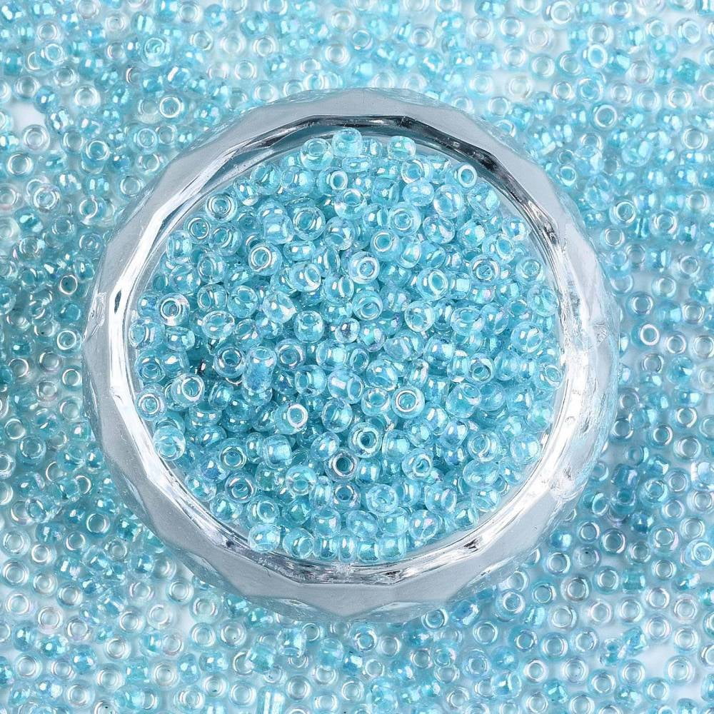 6/0 Glass Seed Beads Inside Colours Round Hole Round Transparent Colours Rainbow Sky Blue 6/0 4~5x2.5~4.5mm Hole: 1.2mm about 4500pcs/bag