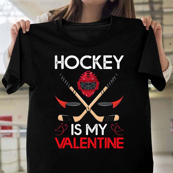 OmniFit25 Hockey Is My Valentine Quote Graphic, Romantic Sport Fan, Player Love Heart Style T-Shirt, for Unisex, up to size 5XL.