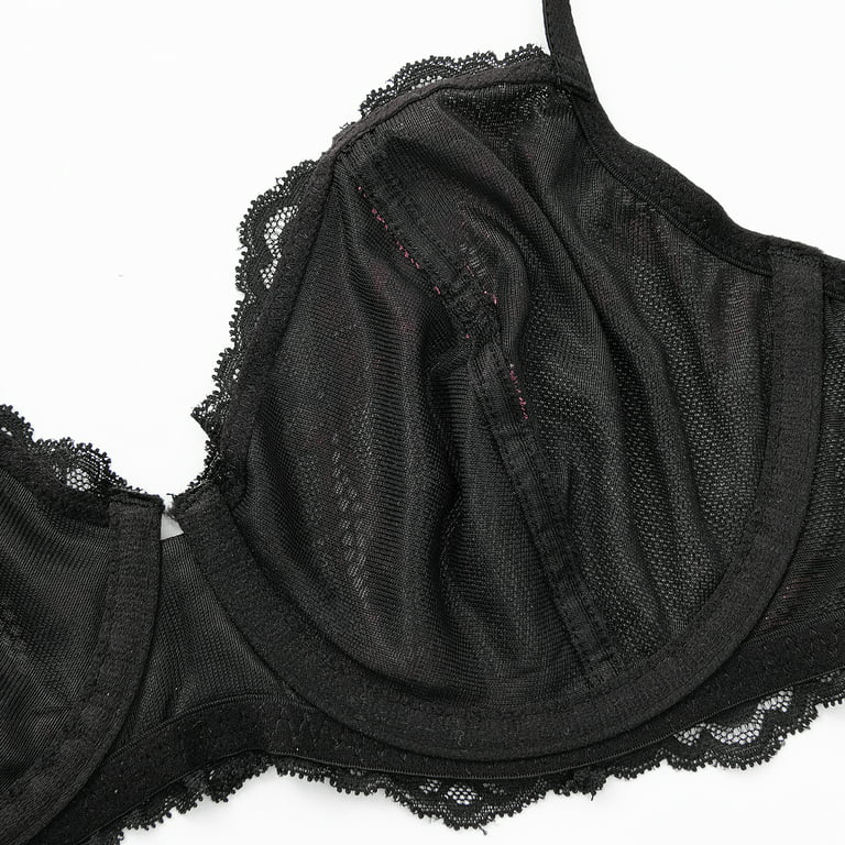 Wingslove Women's Sexy Lace Bra Plus Size Sheer Non Padded Unlined  Underwire Bra,Black 44C