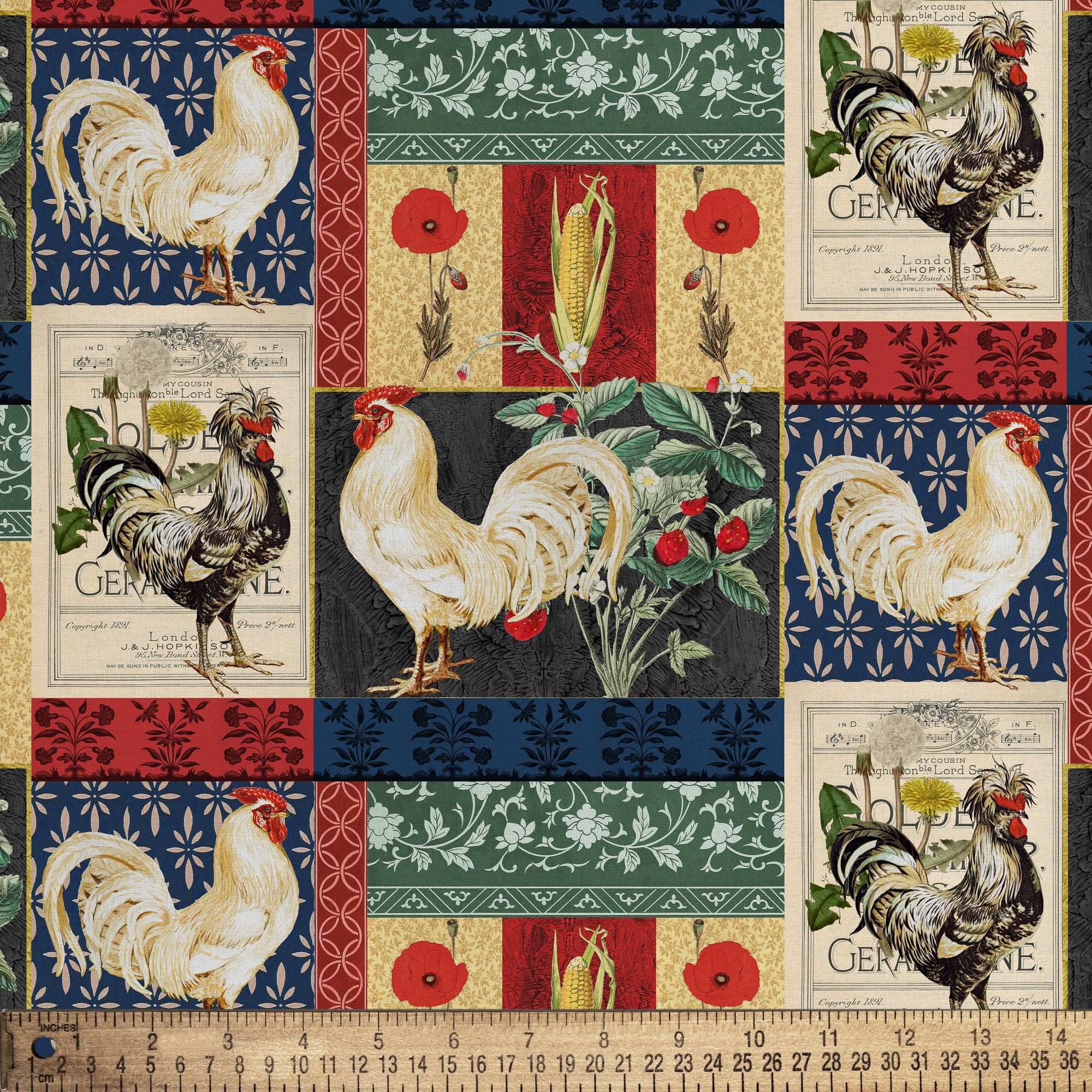 1 Yard 100% Cotton Country Lane, Multi-color, 44" Wide for Quilting & Sewing by David Textiles