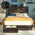 thumbnail image 4 of Papajet Full Bed Frame with Bookcase Headboard & Charging Station, 2 Storage Drawers, Black, 4 of 9