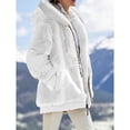 thumbnail image 2 of Womens Winter Fuzzy Fleece Jacket Hooded Color Block Patchwork Cardigan Coats Outerwear with Pockets, 2 of 7