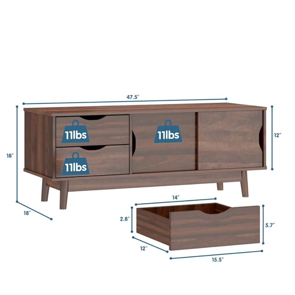 Finihen TV Stand, TV Cabinet, TV Stand for TV Up to 60 Inch Media Console Table Storage with Doors, Media Entertainment Center with Storage, for Living Room, Bedroom, Walnut