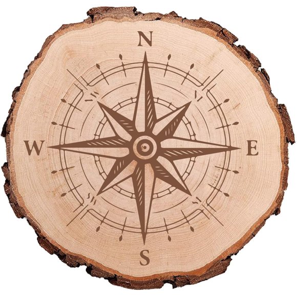 Compass Natural Round Wood Slice Undrilled Rustic Wooden Circles Discs Sheet Log Tree Trunk Pieces for Art Crafts Display Decor Home Living Room Office Table 7.1 X 7.1inch