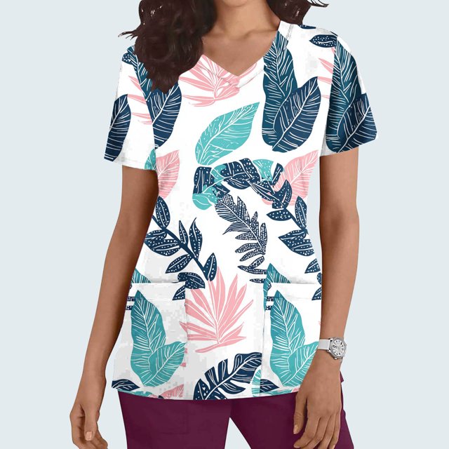 Jienlioq Hauts Grande Taille pour Femmes Mode Décontractée Imprimé Manches Courtes Col en V Poche Hauts de Travail Vert Menthe TG