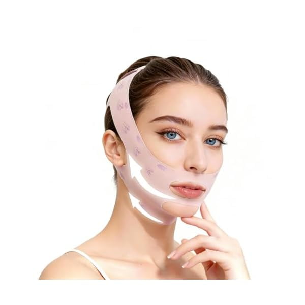 AoVoTo Sangle de Menton pour Dormir, Réducteur et Éliminateur de Double Menton pour Femmes, Masque de Levage Réutilisable en V pour Amincir le Visage, Exerciseur de Mâchoire Respirant pour Prévenir l'Affaissement