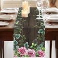 thumbnail image 3 of Table Runners 120 Inches Long Dress Scarves, Spring Pink Roses Farmhouse Coffee/Dining/Kitchen Table Runner for Living Room, Pastoral Eucalyptus Leaves Brown Wooden 13x120 Inch, 3 of 9