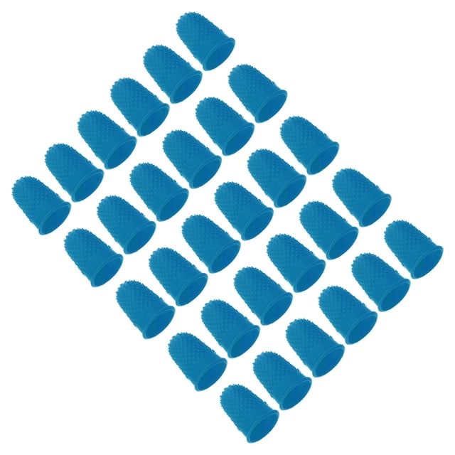 Protector de punta de dedo de goma Uxcell, paquete de protectores de pulgar de silicona, cubiertas de dedos, almohadillas de guardia, agarres de dedal para oficina, azul 30 piezas tamaño M