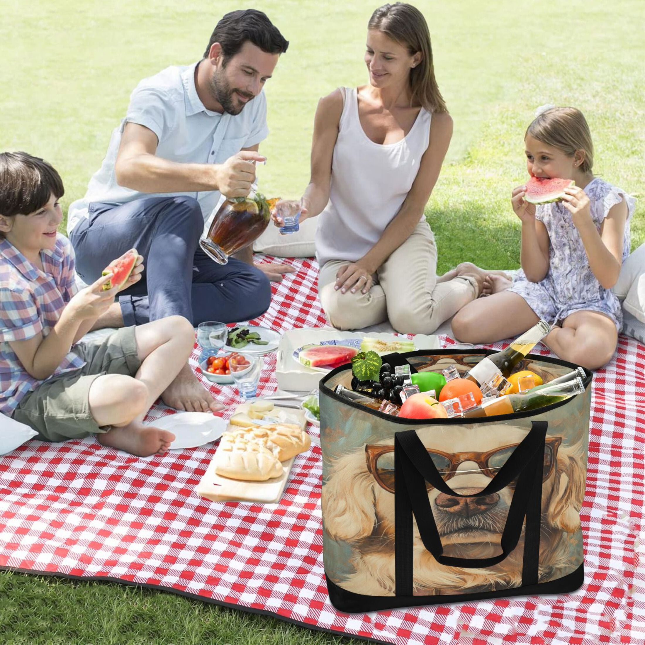 Large Hand-held Ice Pack Picnic Bag Insulation and Refrigeration Suitable for Shopping Picnics and Camping Cartoon Cool Dog
