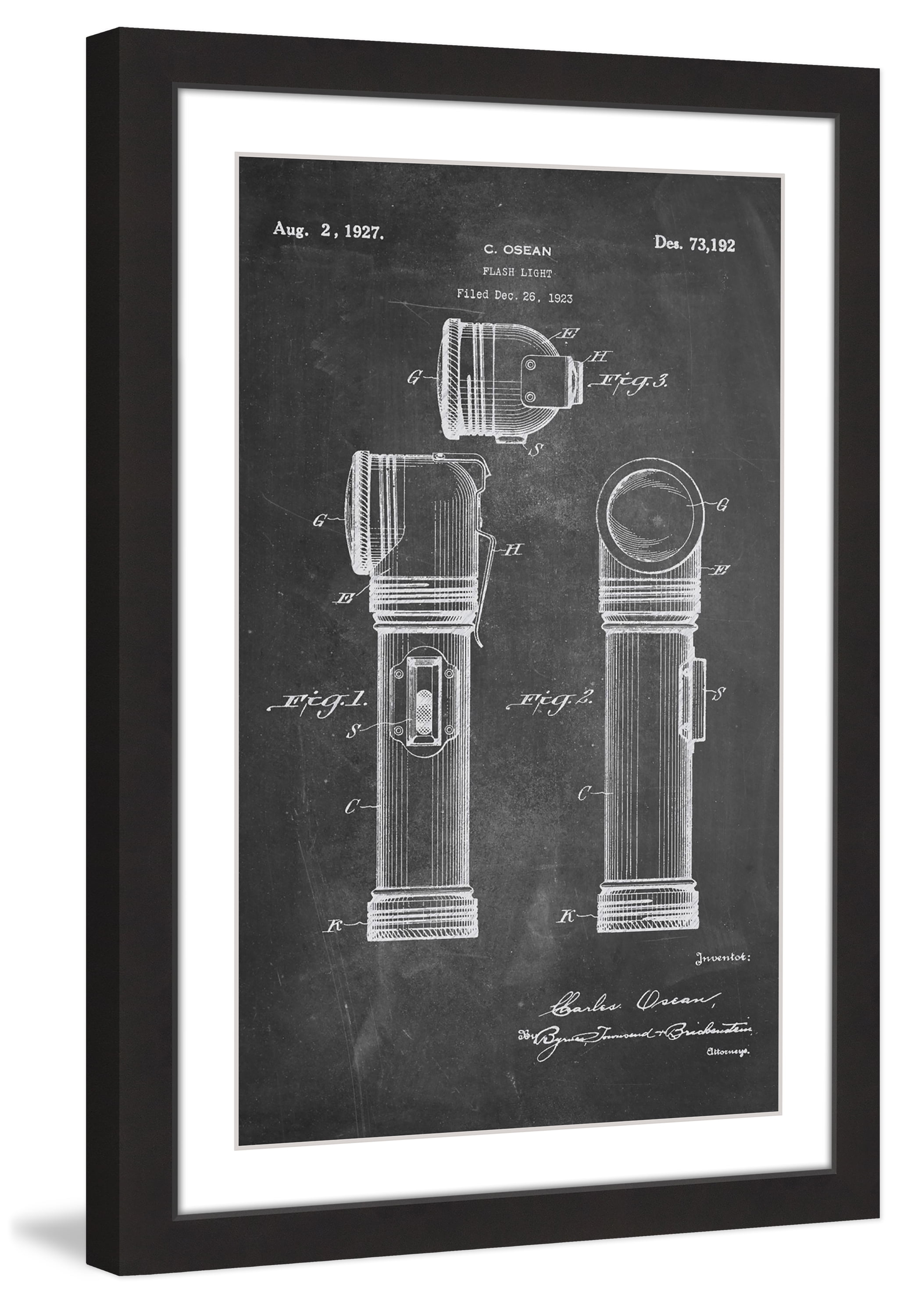 "Flashlight 1923 Chalk" Framed Painting Art Print, 12" x 1.5"
