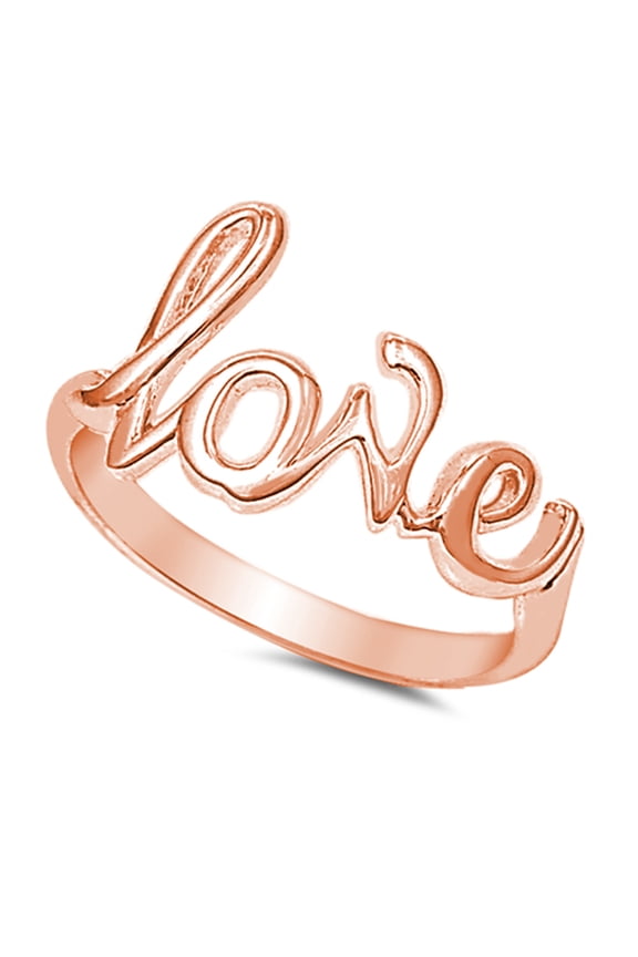 Love in Script Rose Gold-Tone Plated Ring Silver Size 5