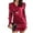 Burgundy, variant on SWSMCLT Women's Puff Sleeve V Neck Ruched Cutout Long Sleeve Short Bodycon Dress Sexy Satin Twist Spring Fall Semi Formal Keyhole Club Party Night Out Wedding Guest Mini Dresses Black 8-10