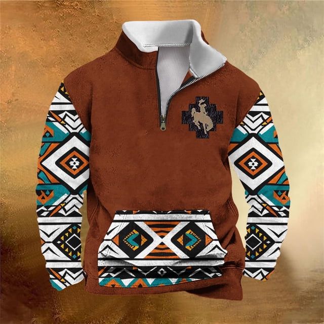 Sudadera sin capucha para hombre, informal, a la moda, con cuello alto, estampado, cremallera, jersey de manga larga, blusa de poliéster para hombre