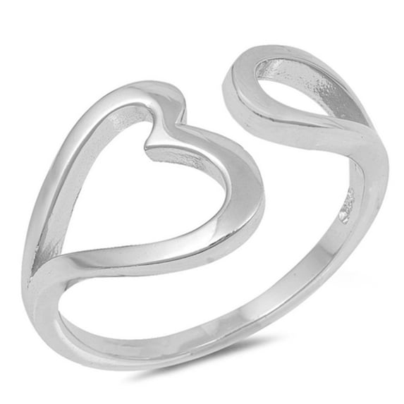 Open Loop Heart Promise Ring .925 Sterling Silver Adjustable Band Jewelry Female Male Unisex Size 9