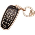 thumbnail image 1 of HAHDAXIA for Hyundai Key Fob Cover with Bling Key Fob Keychain, Soft TPU Key Fob Case Protector Full Covers Fit for Hyundai Tucson Sonata Nexo 7 Buttons Keyless Entry Smart Key Black Gold (R-, 1 of 6
