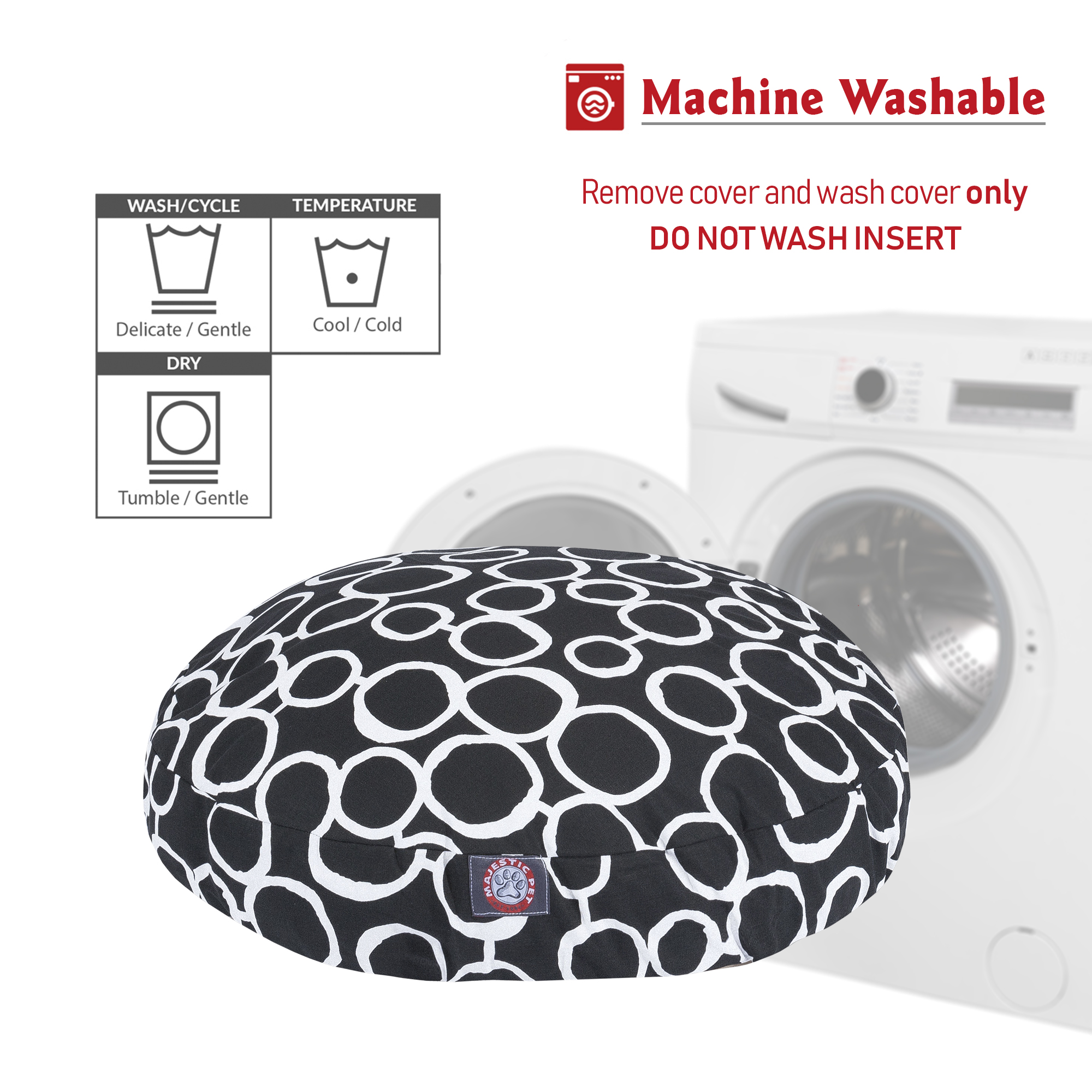 Majestic Pet Fusion Round Dog Bed Cotton Twill Removable Cover Black Large 42 x 42 x 5