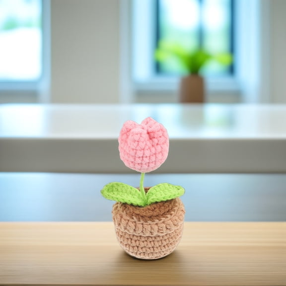LITINKIMI Set of 2 Colorful Crochet Potted Flower Decorations Artificial Bonsai Plants for Indoor Home and Office Decor