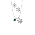 thumbnail image 2 of Delight Jewelry Silvertone Mini Green Four Leaf Clover with Heart Leaves Silver tone Snowflake Charm Necklace and Stud Earrings, 2 of 4