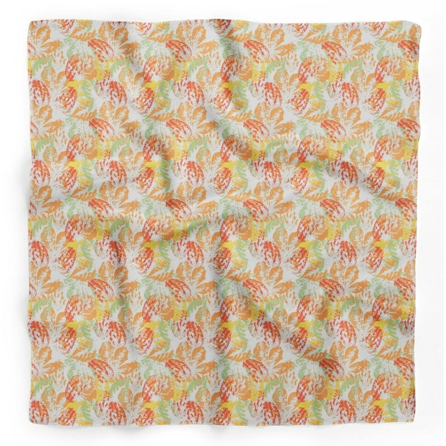 Bimba Orange Colorful Leaves Pure Silk Printed Head Bandanas Summer Neck Wrap Scarf 40 x 80 Inches