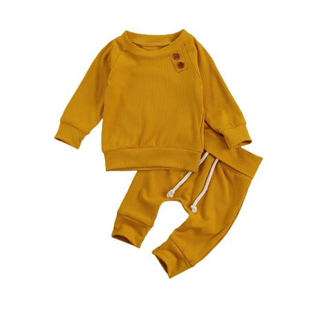 

Puloru Newborn Baby Autumn Suit Rib Knit Long Sleeve Top + Drawstring Pants