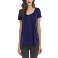 thumbnail image 2 of Innerwin T Shirt Solid Color Women Tops Summer Short Sleeve Fashion Tee Navy Blue M, 2 of 4
