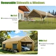 thumbnail image 4 of ECOLINEAR Carport 10x20 ft Heavy Duty Carport, Outdoor Potable Garage with Roll-up Windows & Zipper Doors, Carport Canopy with Anti UV All-Season Waterproof Tarp, Car Canopy for Cars, Boats(Yellow), 4 of 8