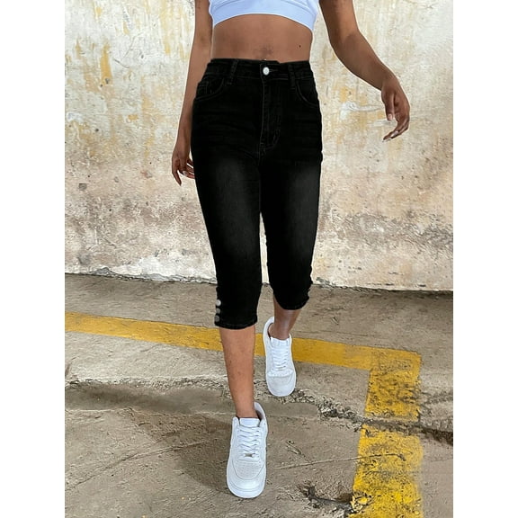 aPAY Jeans for Women Slim Fit Denim Shorts 5 Point Jeans Suitable for Daily Travel Regular Size