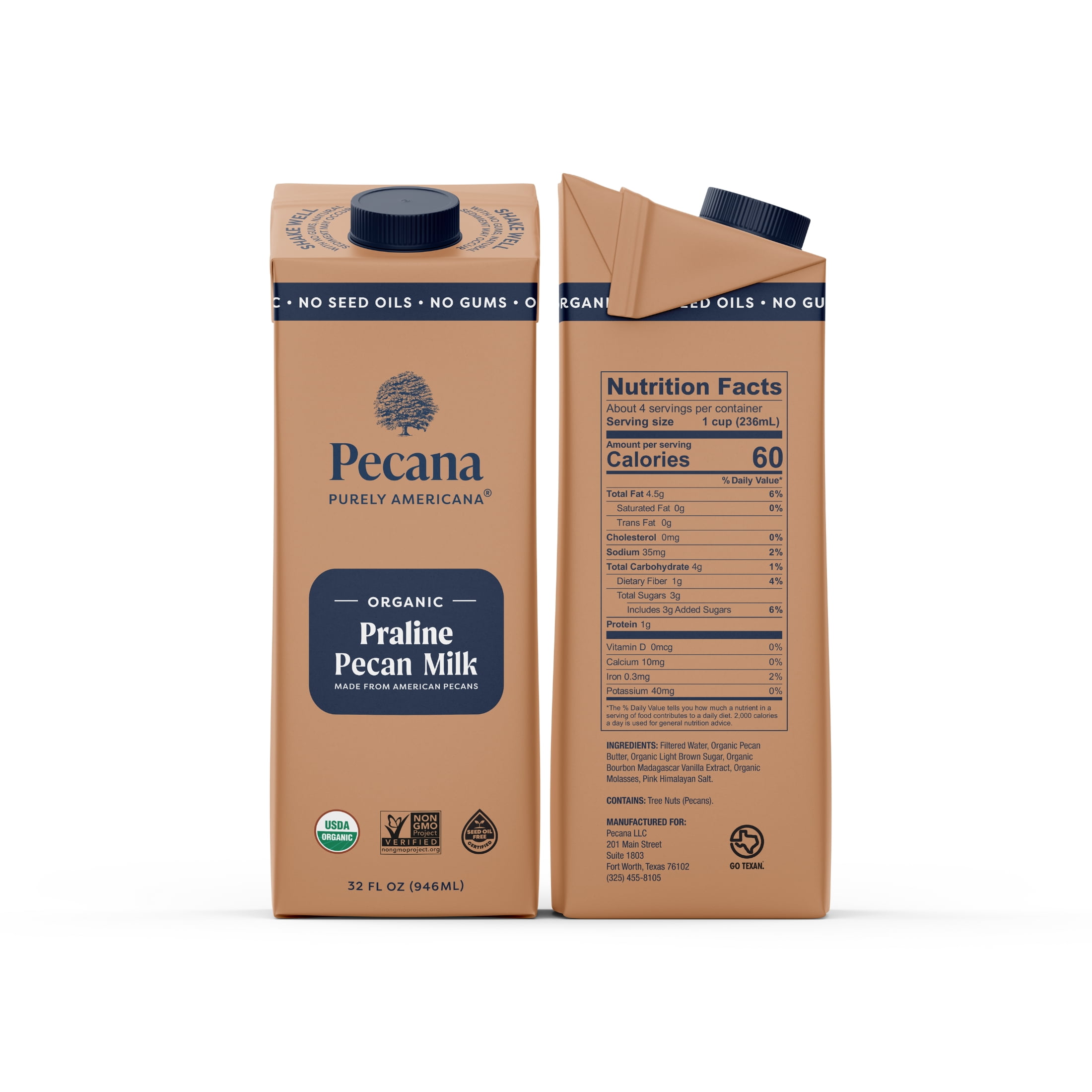 Pecana USDA Organic Praline Pecan Milk 32 fl oz Shelf-Stable Carton