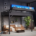 thumbnail image 6 of Harper & Bright Designs Queen Loft Bed with Storage Shelves and Pegboard, Metal Loft Bed Frame with USB and LED Lights, High Loft Bed with Guardrail and Ladder for Boys Girls, Black, 6 of 16