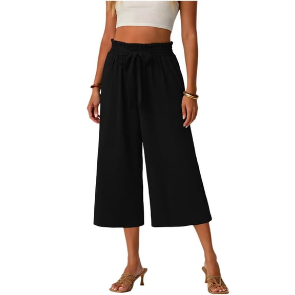 Capri Pants for Women Petite Wide Leg Summer Capris Pant Palazzo Loose Fit Casual Trousers with Pockets 2026 Trendy Black S