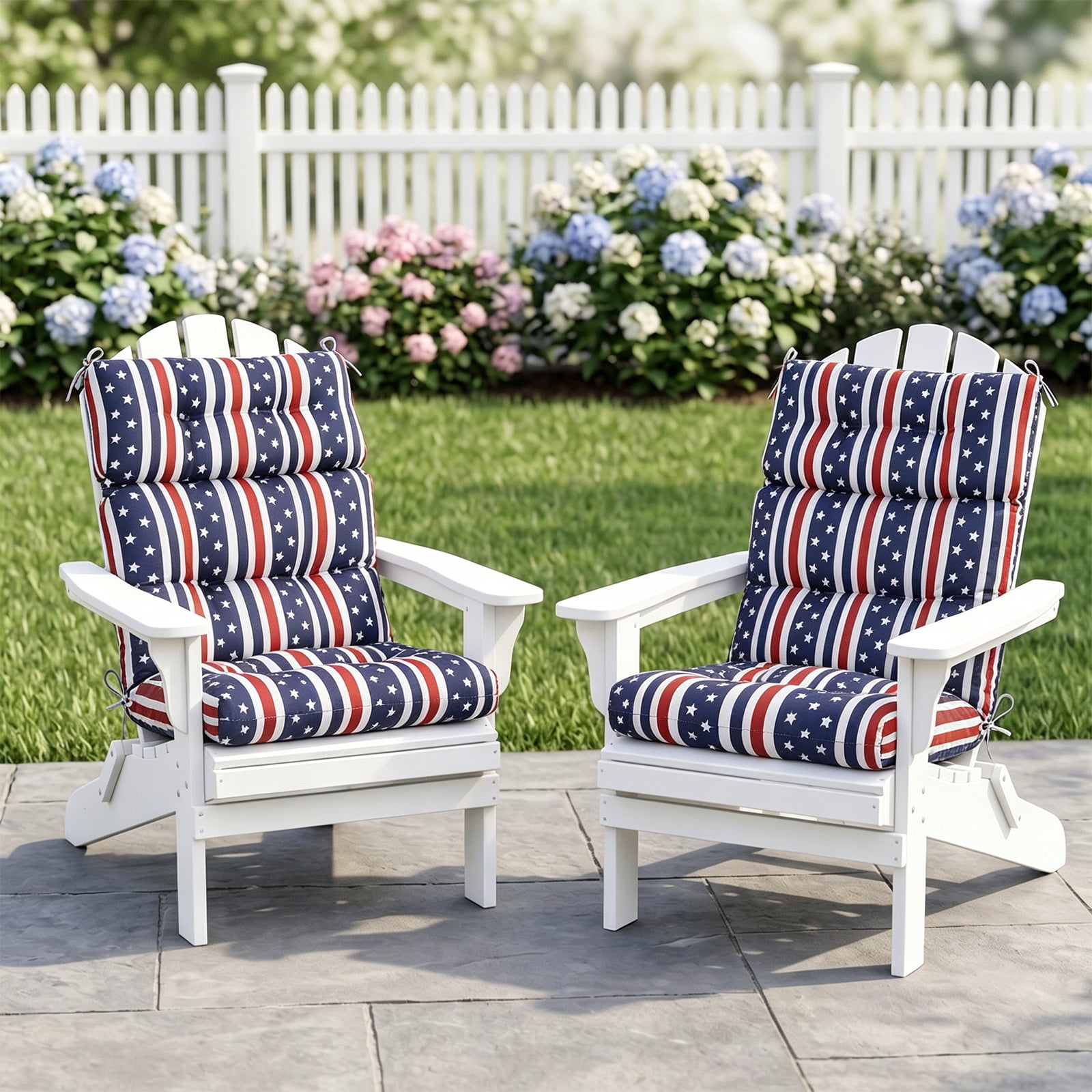 EAGLE PEAK Tufted Outdoor/Indoor High Back Patio Chair Cushion, Set of 2, 46 x 22 in, American Flag
