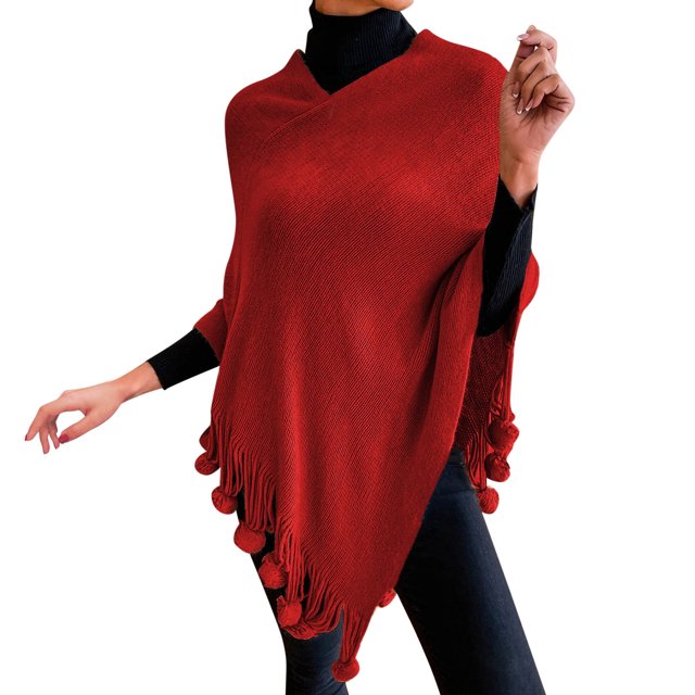 Manteaux pour Femmes, chandail-Over Uni Effiloché à Franges, Cape de Mode, Accessoires pour Femmes