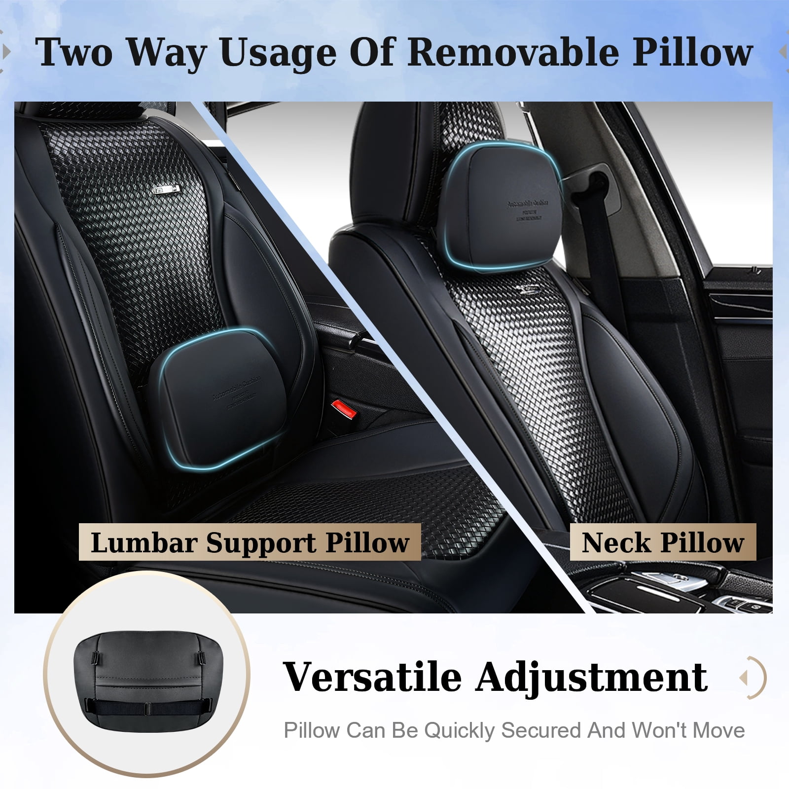 Coverado Waterproof Seat Covers For Cars, High-grade Leather Front Seat Protectors with Lumbar Support, Auto Cushions Universal Fit for Most Cars SUV Trucks, Black