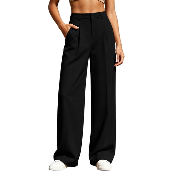 SOOMLON Dress Pants for Women Wide Leg Plus Size Button Zip Office Pant Ankle Pants with Pockets Slacks Business Trouser