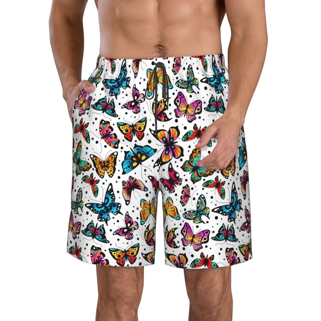 Balery Colorful Flying Butterflies Traje de Baño Estilo Hawaiano para Hombre, Shorts de Secado Rápido con Bolsillos-3X-Large