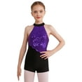 thumbnail image 1 of Runhomal Combinaison Courte à Sequins Col Halter pour Filles, Body de Danse Jazz Latin Ballet, Violet 4, 1 of 7