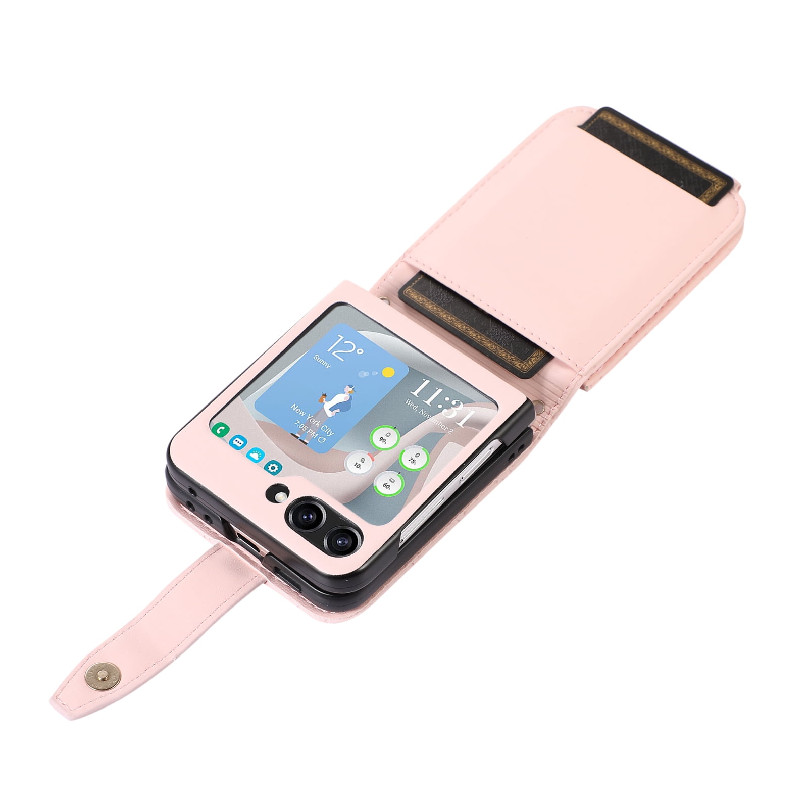 TECH CIRCLE Cover for Samsung Galaxy Z Flip3 Case with Shoulder Strap+Wristlet, Elegant Phone Handbag Design Multiple Card Slots Pocket Wallet Case for Galaxy Z Flip 3 Full Protective Shell-Pink