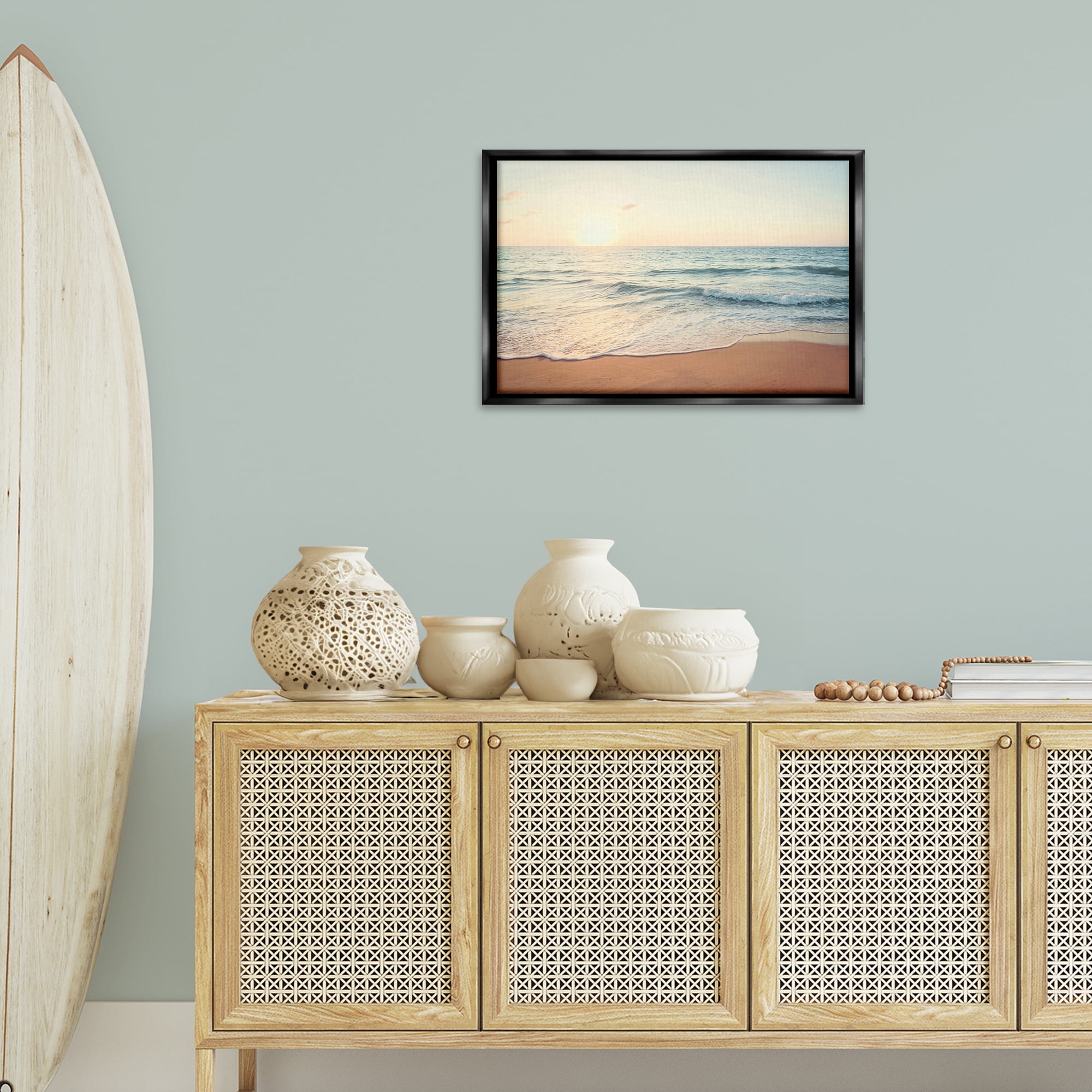 Stupell Industries Rolling Tide Beach Landscape & Nature Photography Black Floater Framed Canvas Art Print Wall Art, 25 x 17