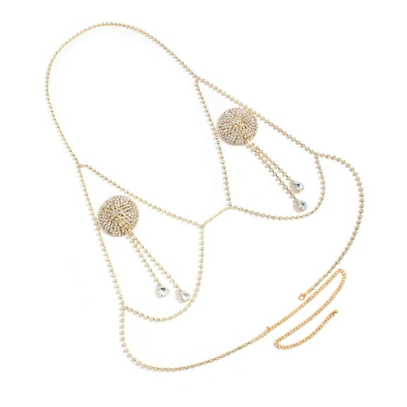 Huhudde Shimmering Crystal Body Jewelry Set Includes Detachable Bralette Chain And Tassels Nipple Stickers Pasties for Women