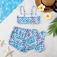 thumbnail image 3 of GYRATEDREAM 8-14Y Child Girl's 3 Piece Sport Swimsuits Hawaii Bikini Bathing Suit with Board Shorts, 3 of 6