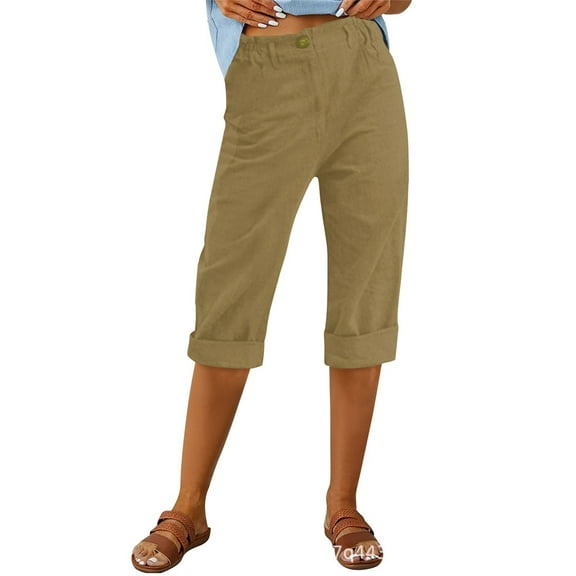 oqasdz Solid Color Casual Summer Pants For Everyday Wear Stylish Calf Length Design Lightweight And Comfortable Slacks Breathable Women Dailywear