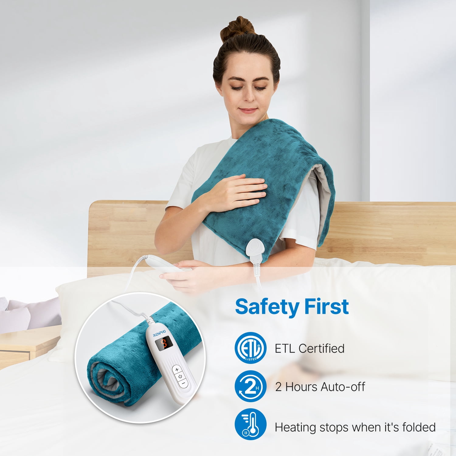 RENPHO Heating Pad, 10 Heat Settings, Auto Shut-Off Feature, FSA HSA Eligible, 12"x24", Blue