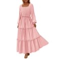 thumbnail image 1 of Vestido PRETTYGARDEN 2025 Maxi Rosa con Fruncido y Escote Cuadrado XXL, 1 of 8