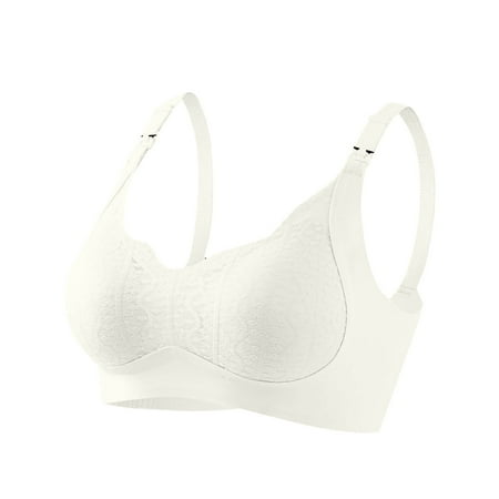 SMihono Front Closure Nursing Clasp Bras Seamless Breastfeeding Maternity Bra for Women Wireless Pregnancy Sleeping Bralette (White L )
