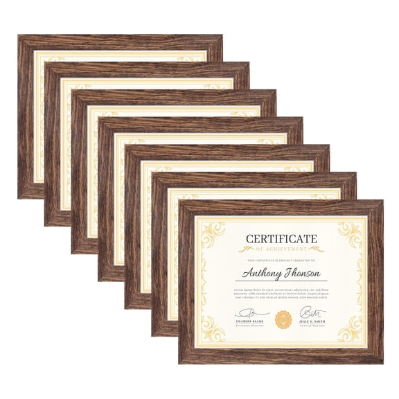 8.5x11 Certificate Frames Set of 7, Rustic Brown Photo Frame for Wall Decor