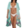thumbnail image 2 of Xoenoiee Colorful Tulip Flower Pattern Women's Kimono Swimsuit Coverups Casual Cardigan Bathing Suit Cover up Fashion Summer Beach Cover Ups Long Swimwear Cover up, 2 of 7