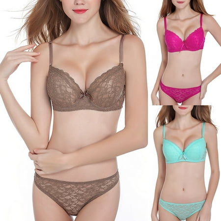 

Biplut Charming Women Lace Rhinestone Underwear Set Push Up Bra Brassiere Thongs G-string