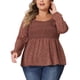 thumbnail image 1 of Agnes Orinda Women's Plus Size Square Neck Smock Waist Floral Peplum Blouse Burgundy 3X, 1 of 6